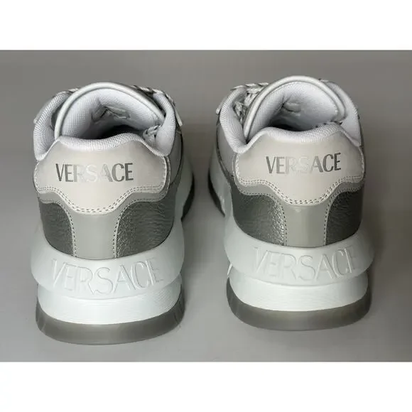 Versace Odissea Mens Leather White/Gray Sneakers 11.5 US (44.5) 1015437 NIB $950